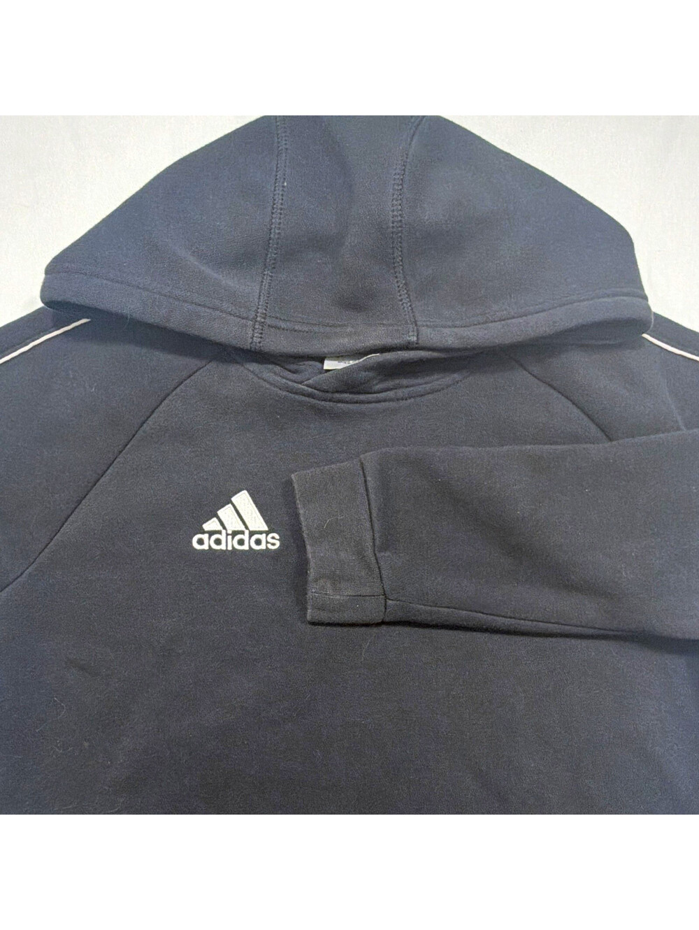 adidas Boys L (13-14Y) Black Pullover Fleece Hoodie Hooded Pockets Logo